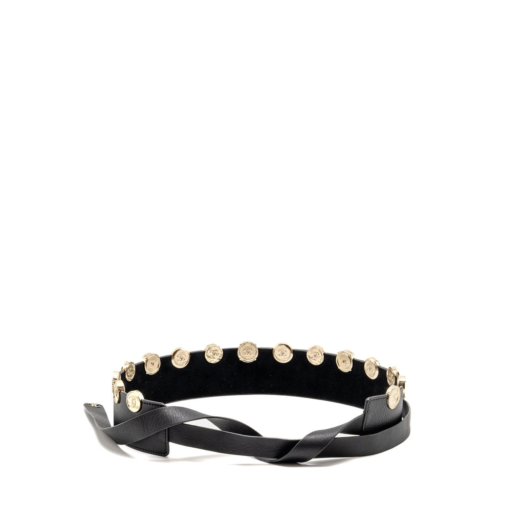 Chanel 22p Round Metal CC Logo Belt Lambskin Black GHW