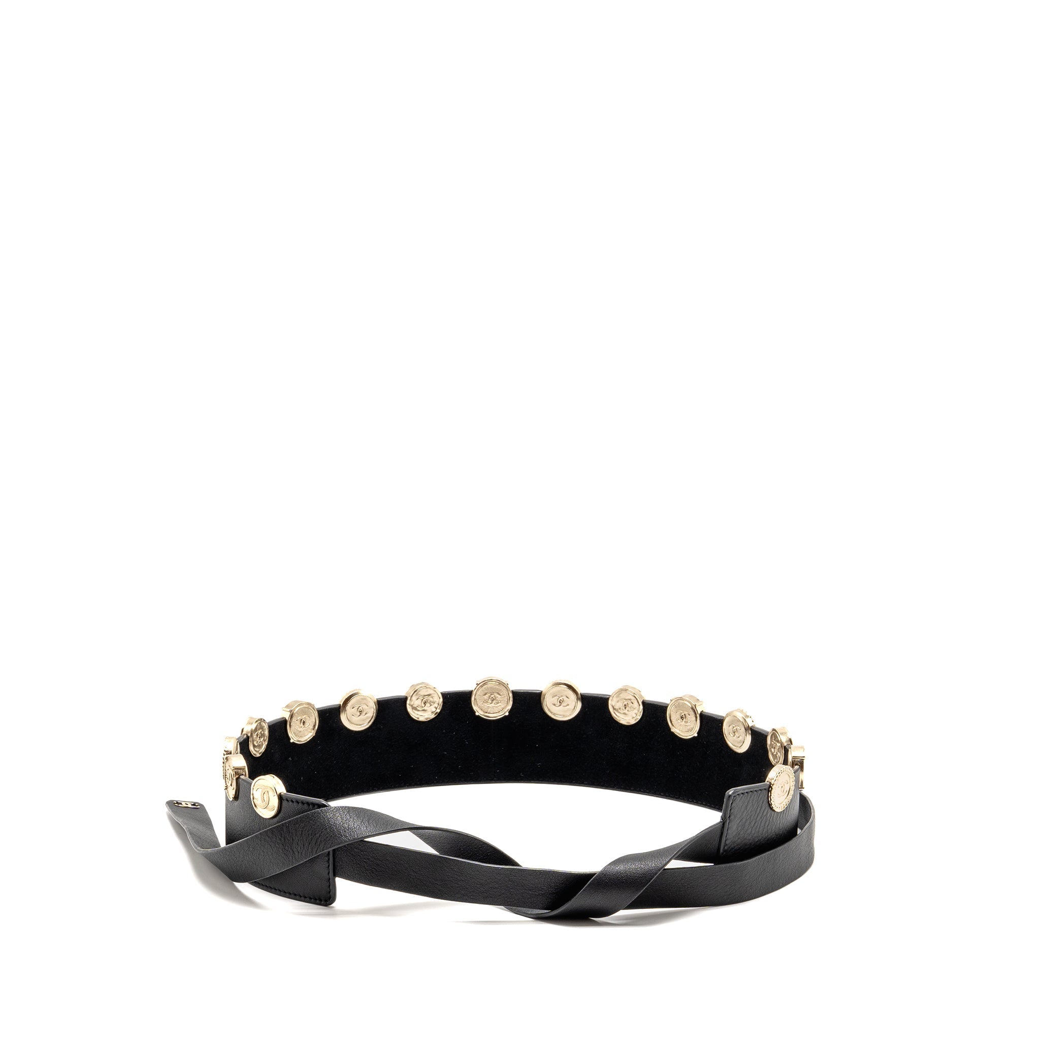 Chanel 22p Round Metal CC Logo Belt Lambskin Black GHW