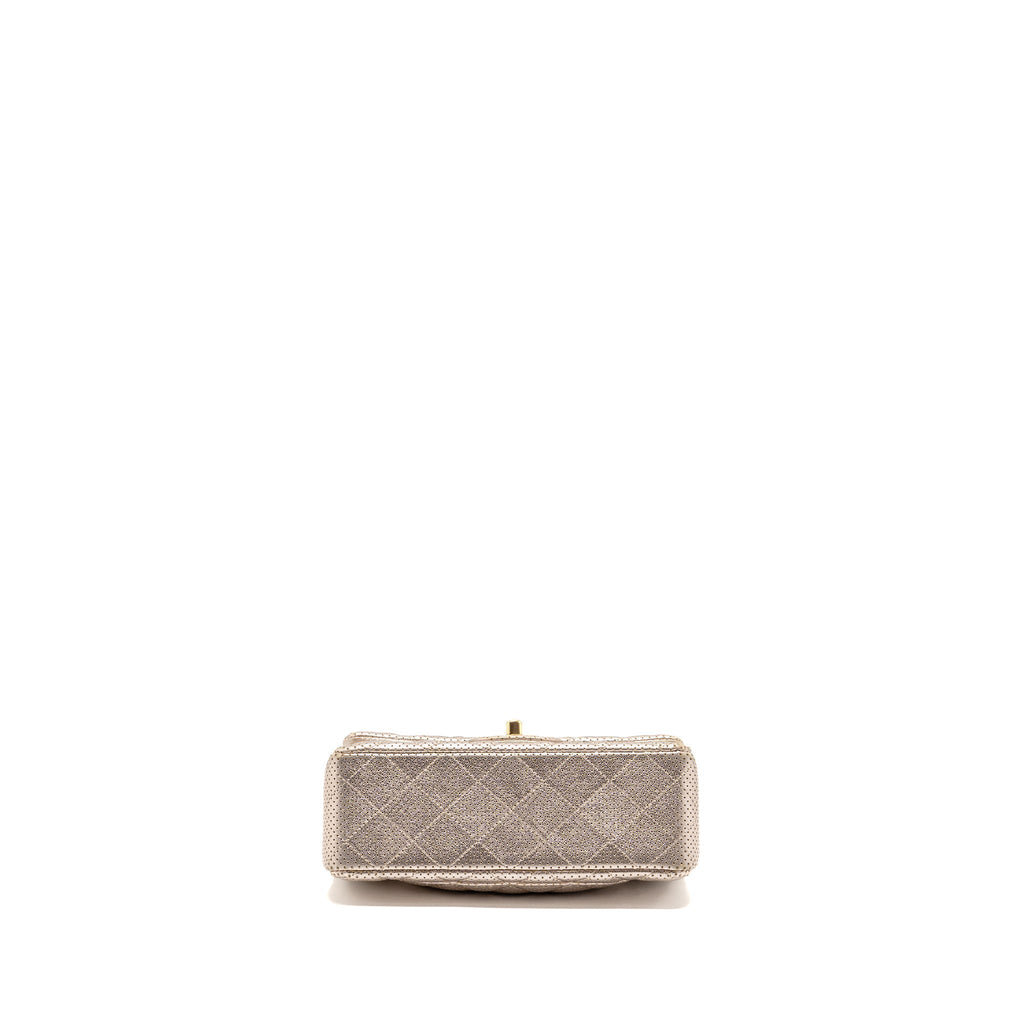 Chanel Mini Rectangular Flap Bag Perforated Metallic Lambskin Light Gold LGHW