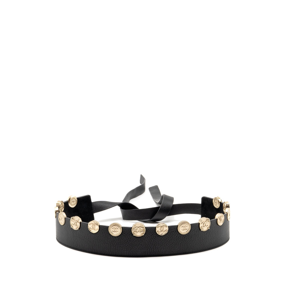Chanel 22p Round Metal CC Logo Belt Lambskin Black GHW