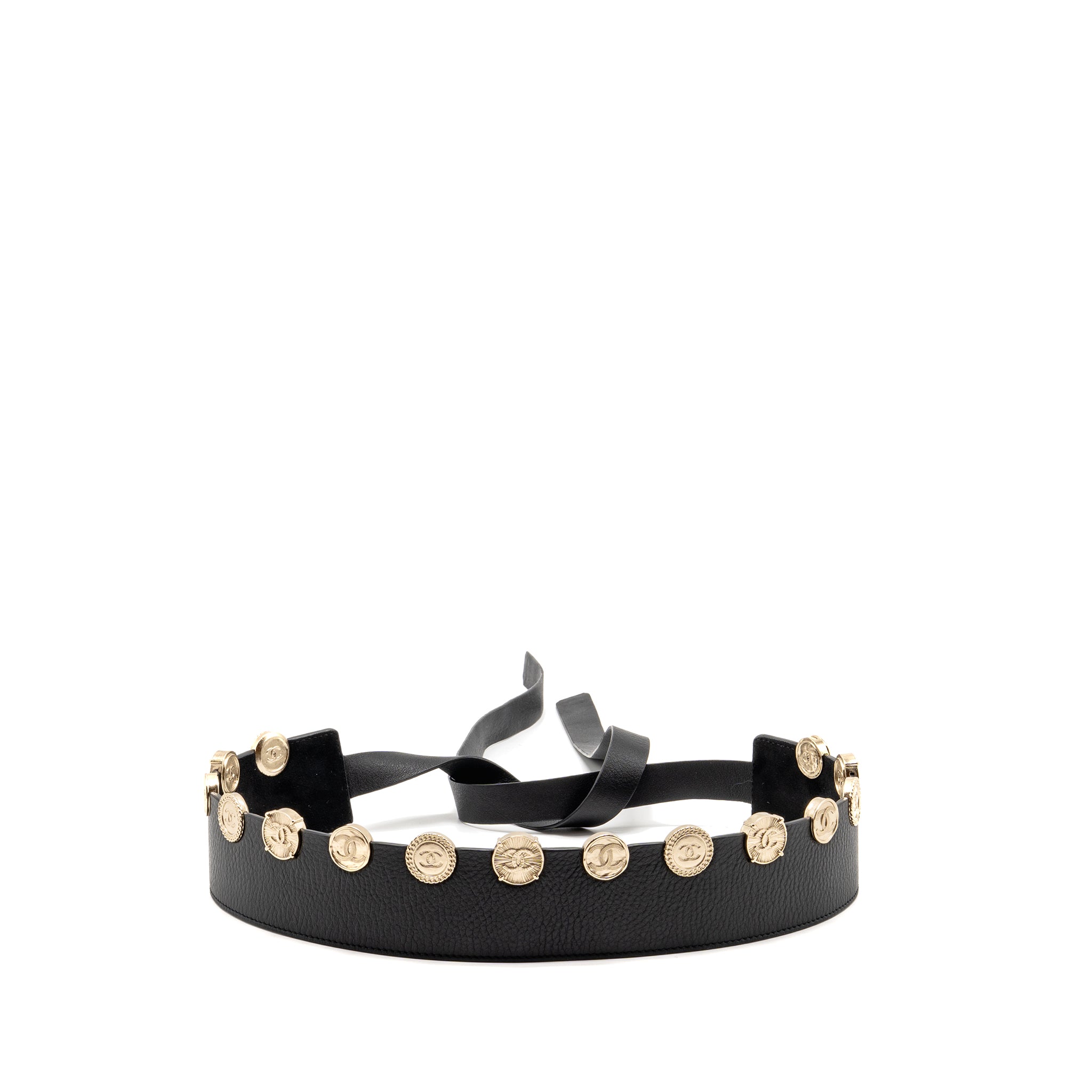 Chanel 22p Round Metal CC Logo Belt Lambskin Black GHW