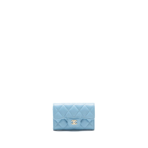 Chanel Classic Flap Card Holder Caviar Blue LGHW (Microchip)
