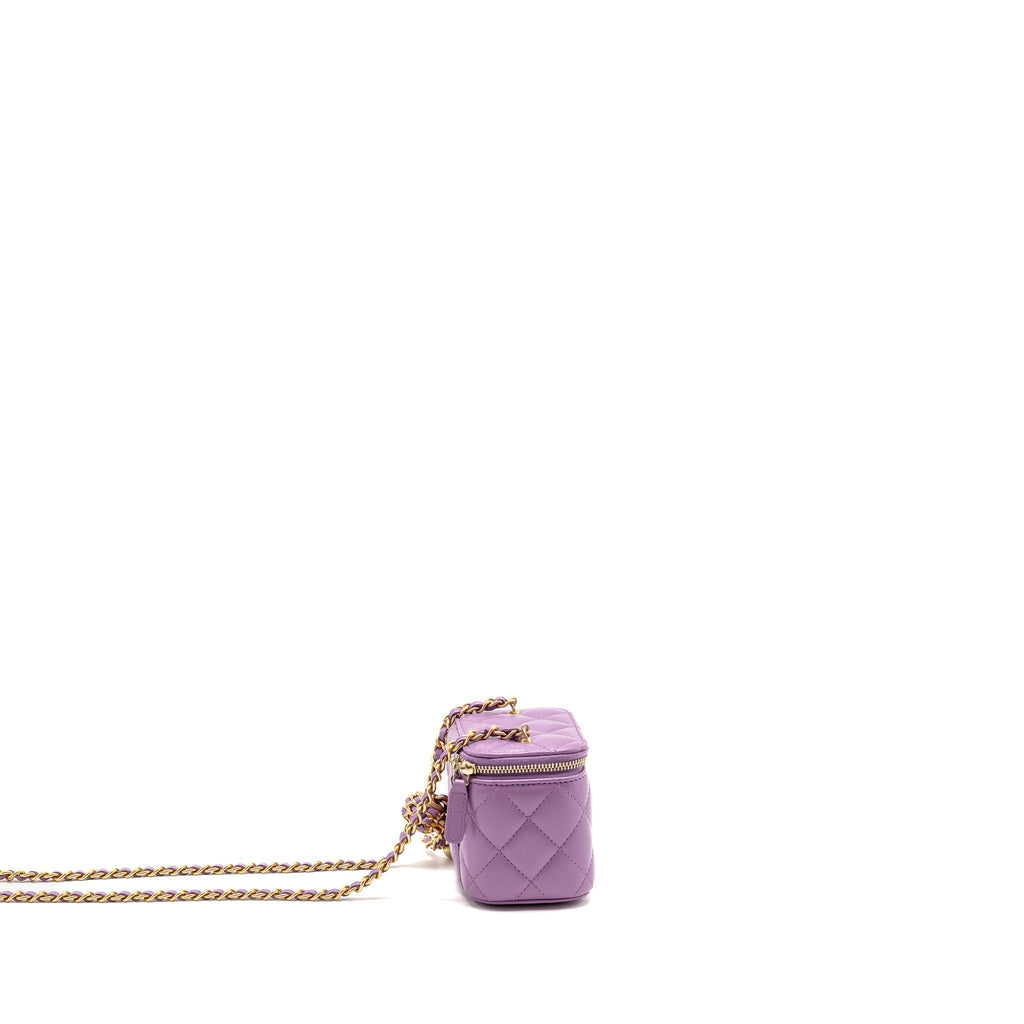 Chanel Pearl Crush Mini Vanity With Chain Lambskin Purple GHW