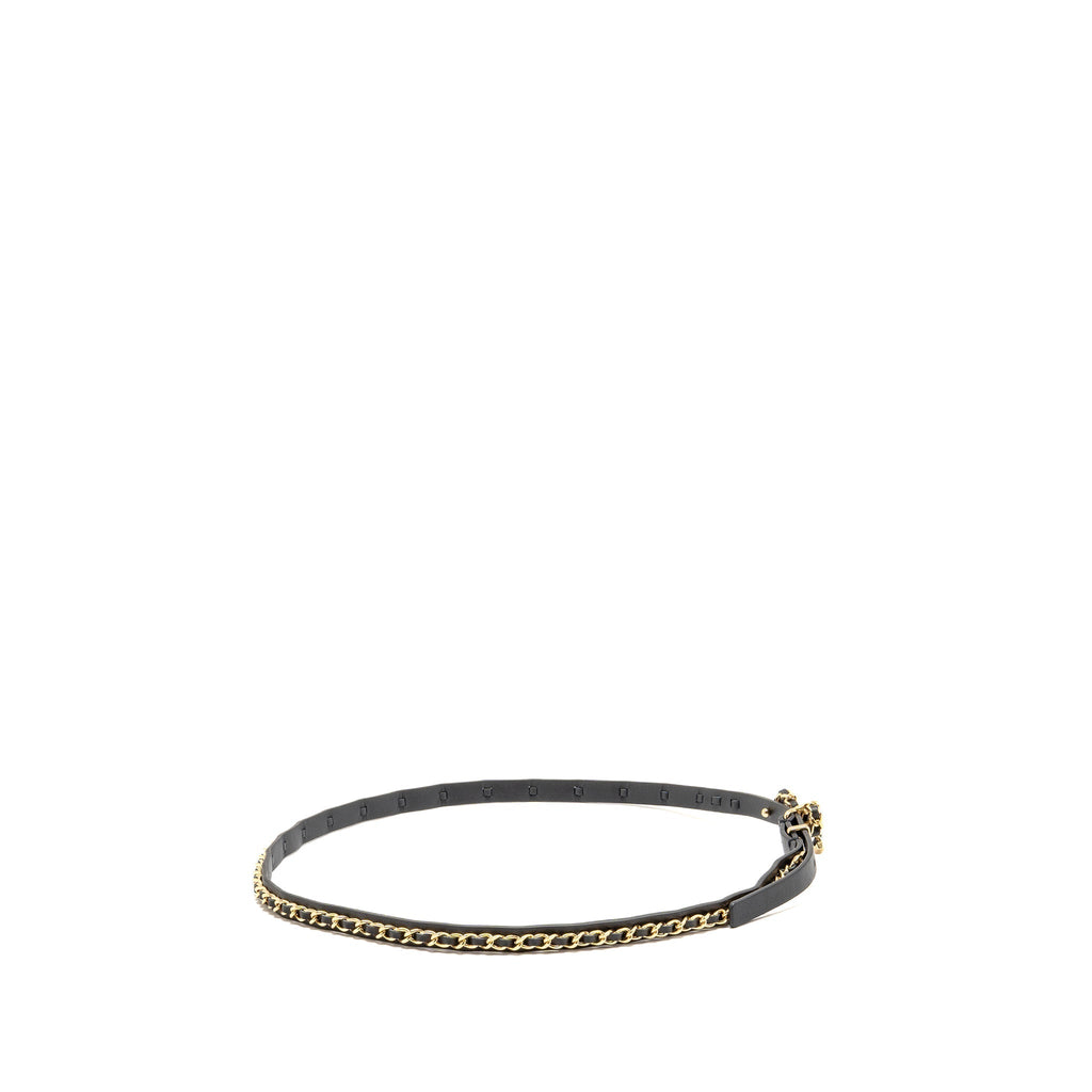Chanel Size 75 Chain Belt with Bow Leather Black GHW