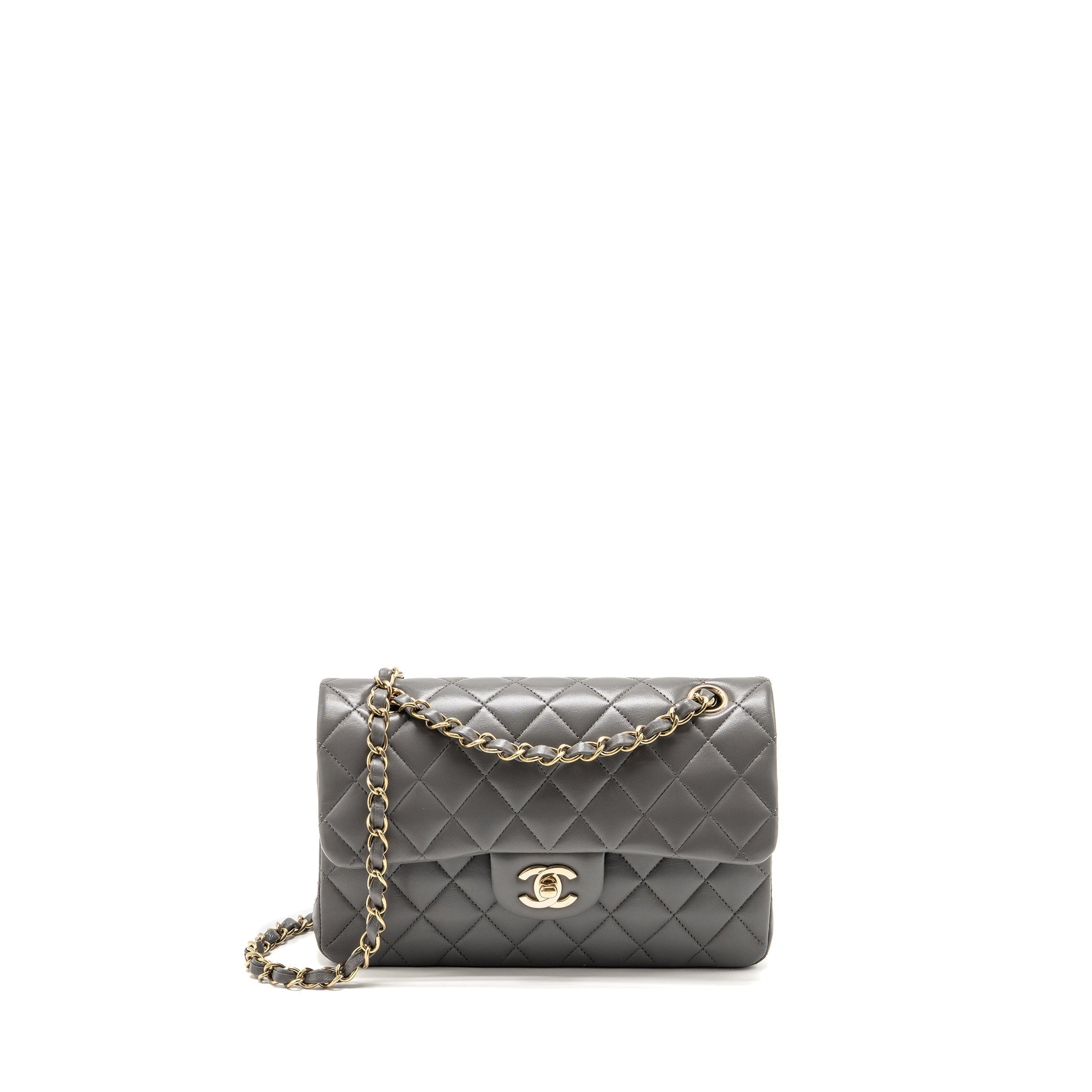 Chanel Small Classic Double Flap Bag Lambskin Grey LGHW (Microchip)