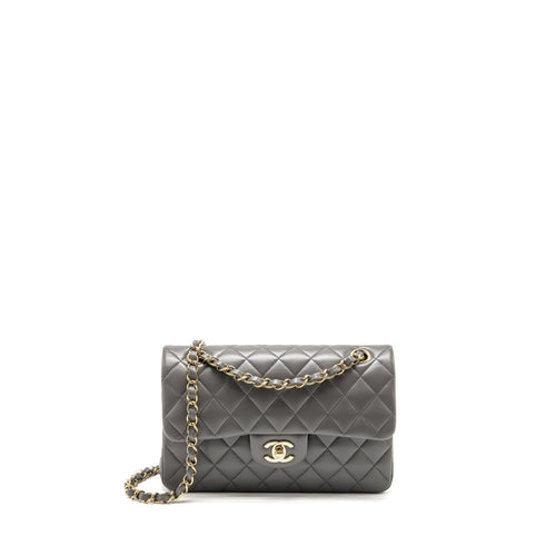 Chanel Small Classic Double Flap Bag Lambskin Grey LGHW (Microchip)