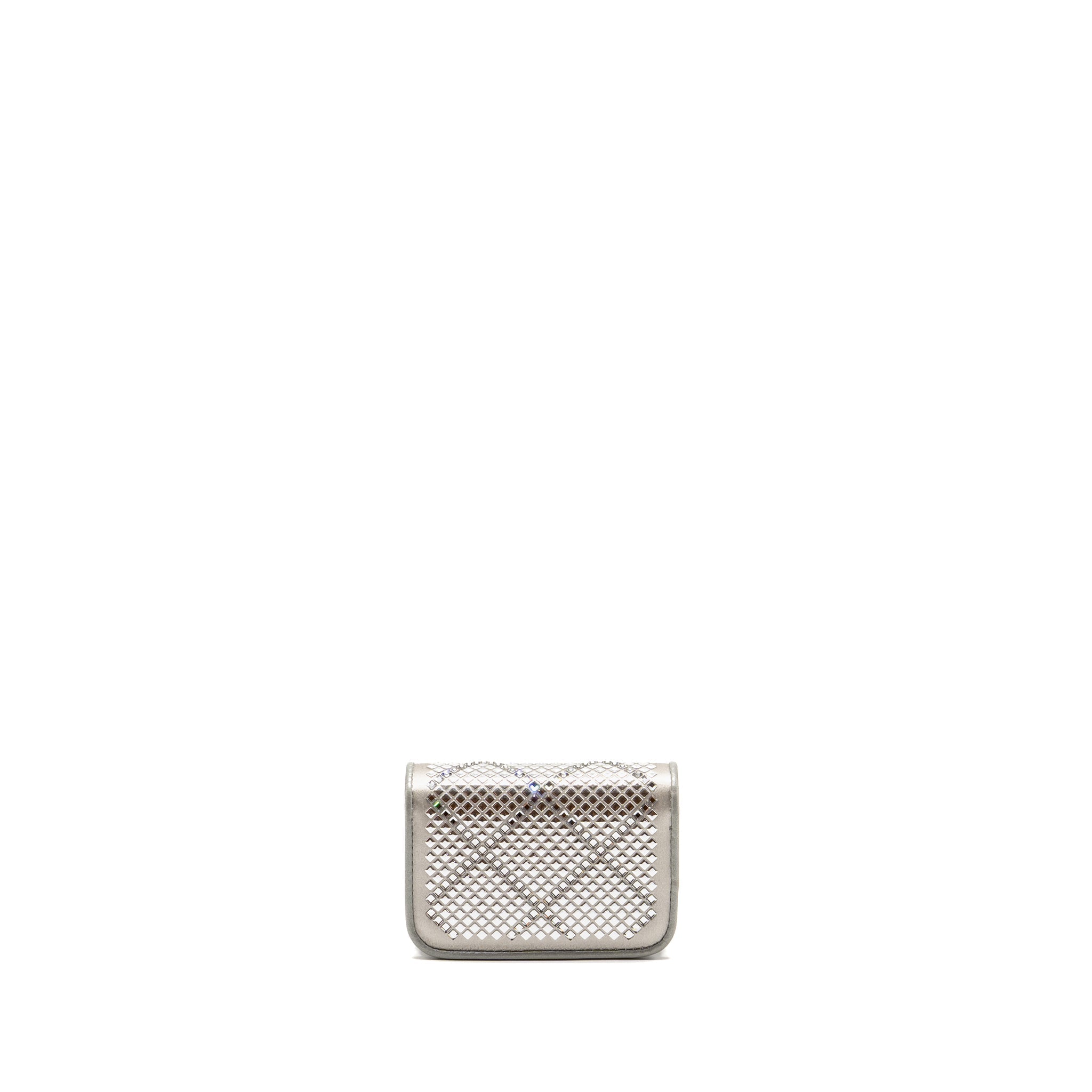 Chanel 22A Mini Studded Chain Belt Bag with Crystal Metallic Lambskin Silver SHW (Microchip)
