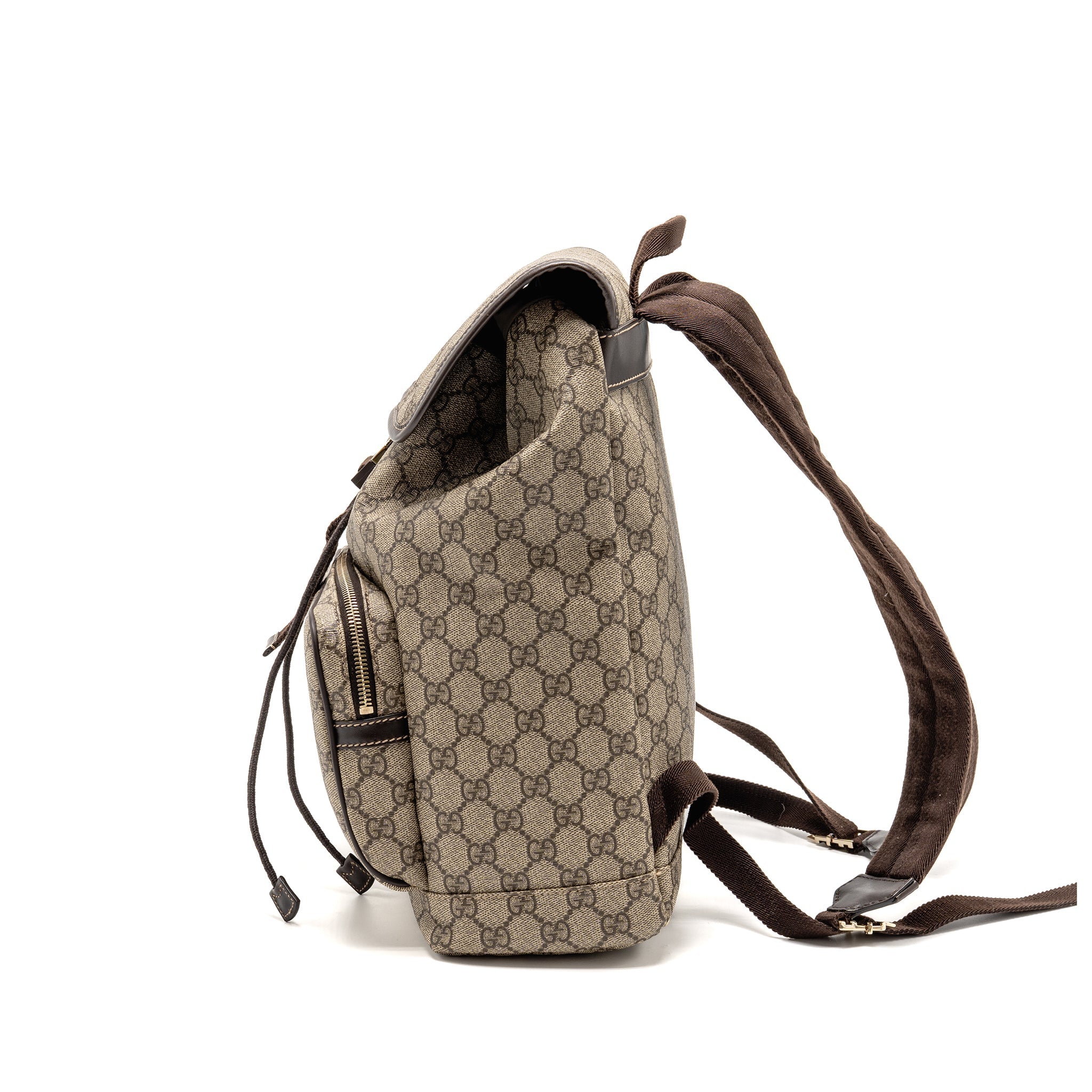 Gucci Single Buckle Backpack GG Supreme Canvas Brown SHW