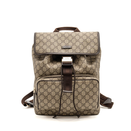 Gucci Single Buckle Backpack GG Supreme Canvas Brown SHW