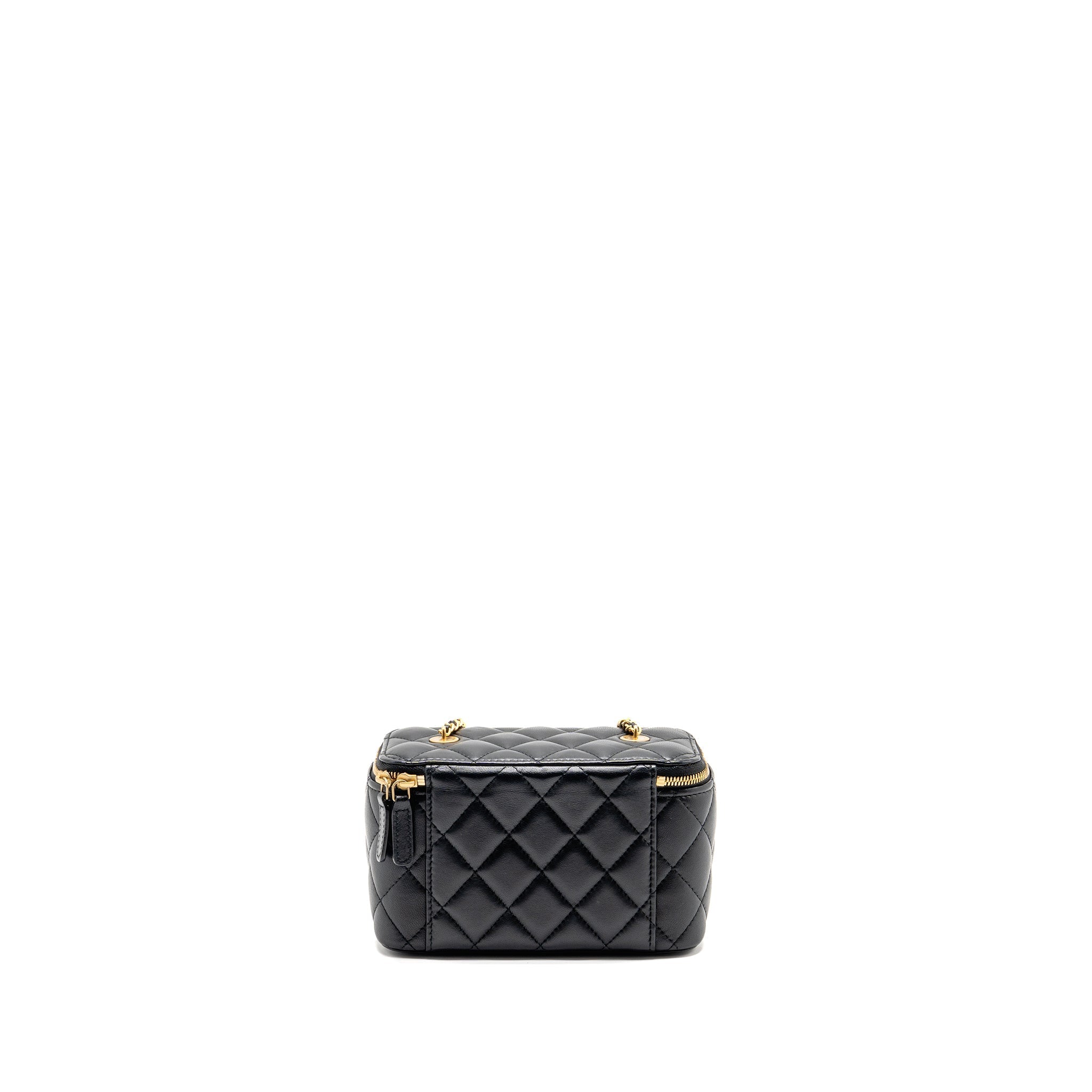 Chanel Long vanity with coco charm chain lambskin black GHW (microchip)