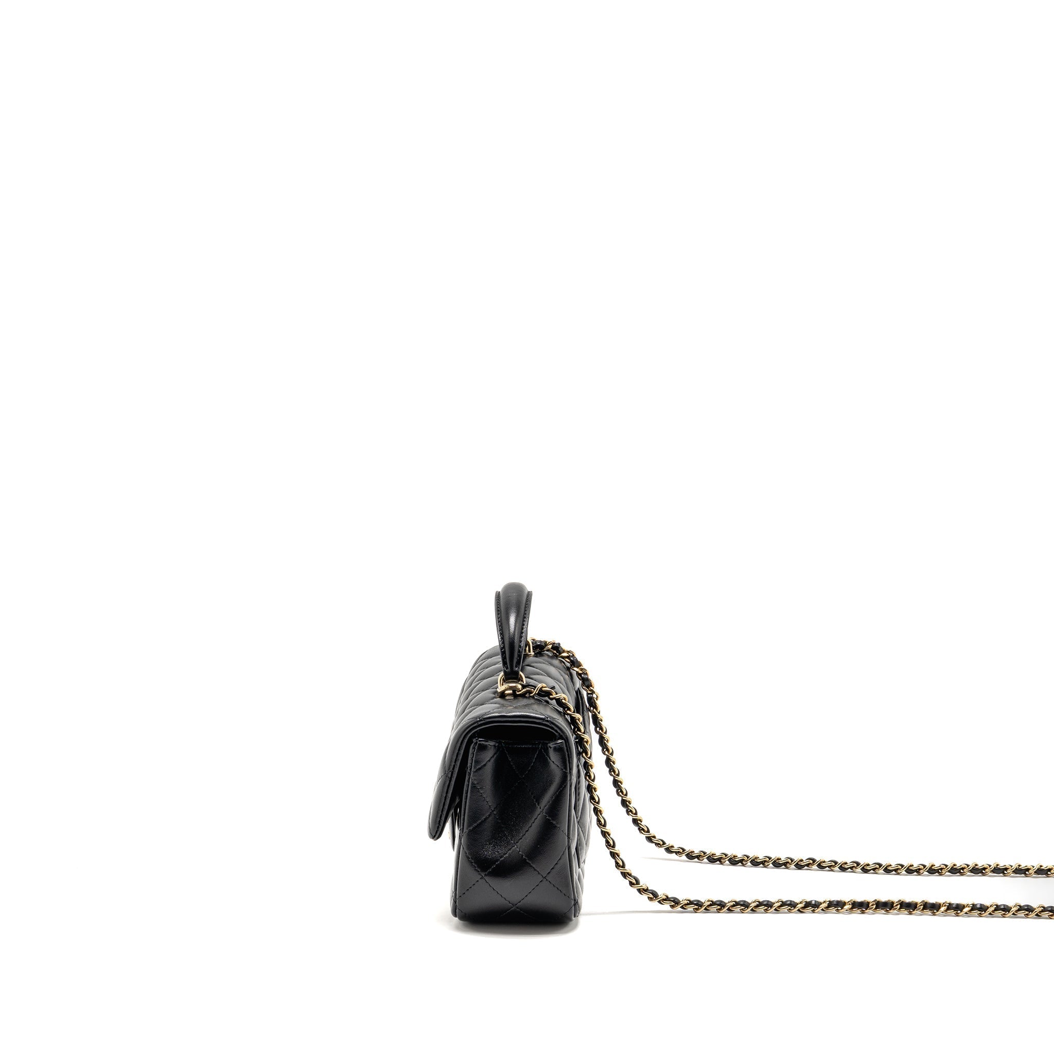 Chanel Top Handle Mini Rectangular Lambskin Black LGHW (Microchip)