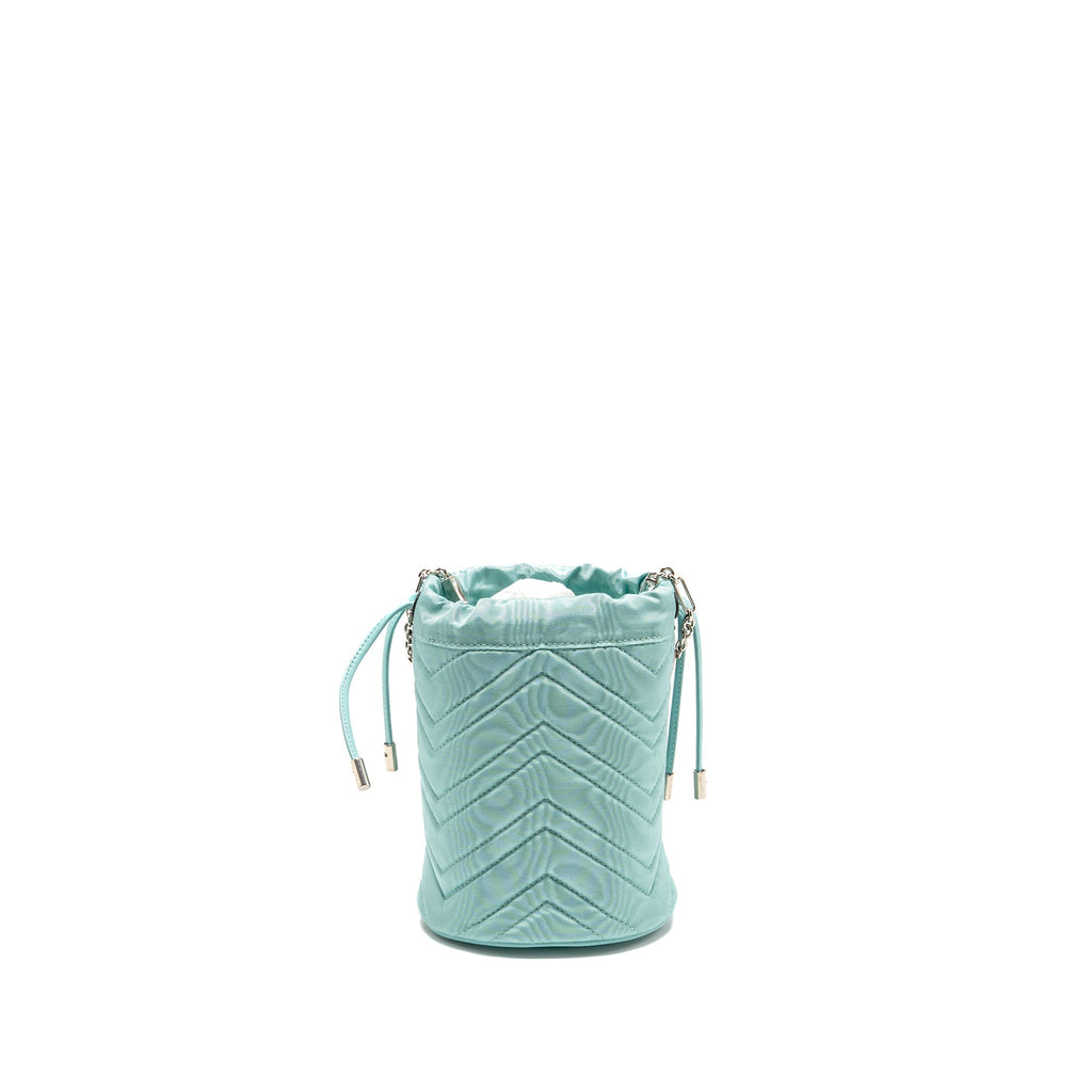 Gucci GG Marmont silk bucket crystal chain bag Fabric/ Crystal Light Blue SHW