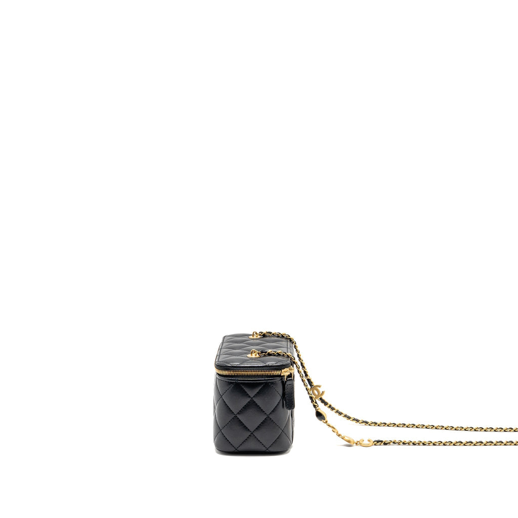 Chanel Long vanity with coco charm chain lambskin black GHW (microchip)