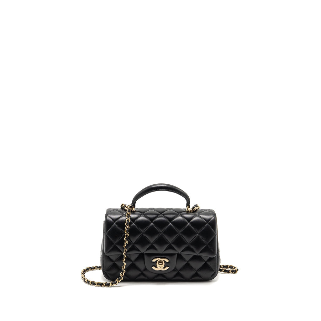 Chanel Top Handle Mini Rectangular Lambskin Black LGHW (Microchip)
