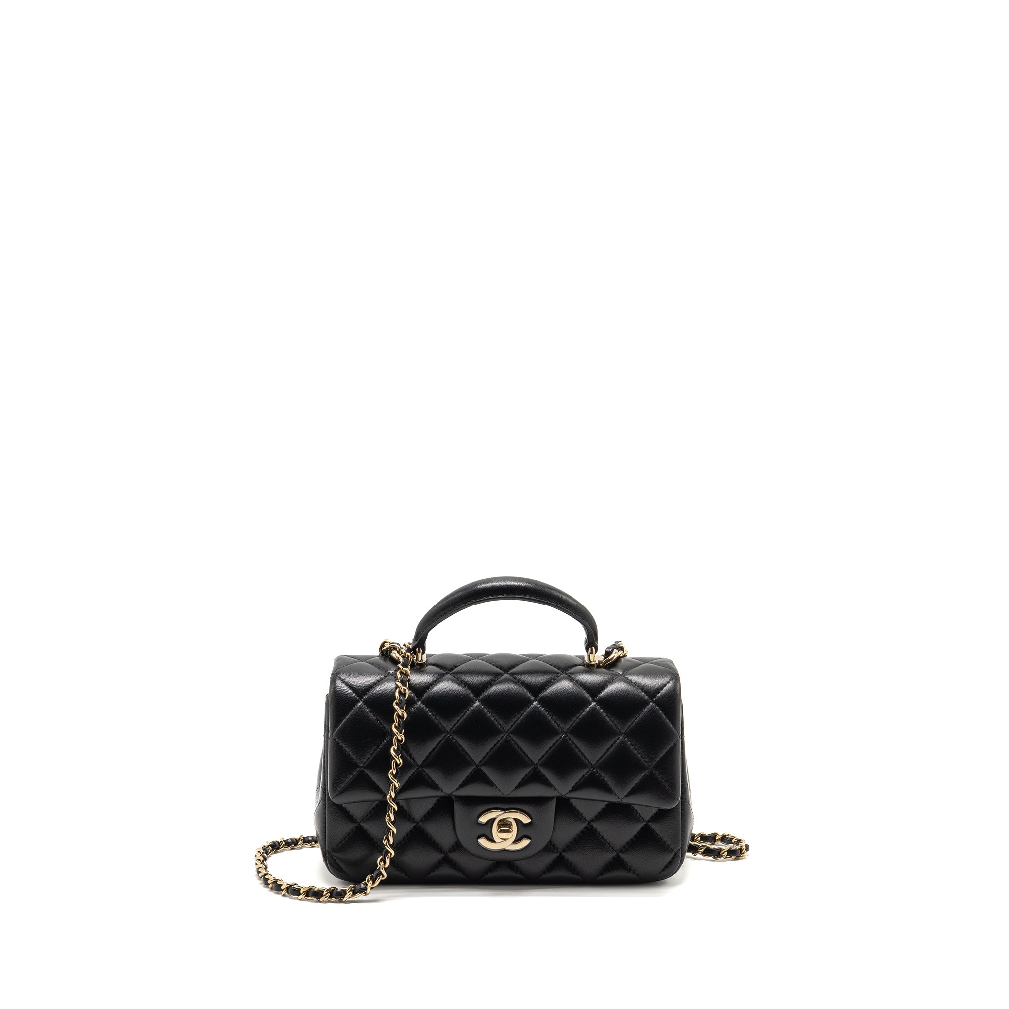 Chanel Top Handle Mini Rectangular Lambskin Black LGHW (Microchip)