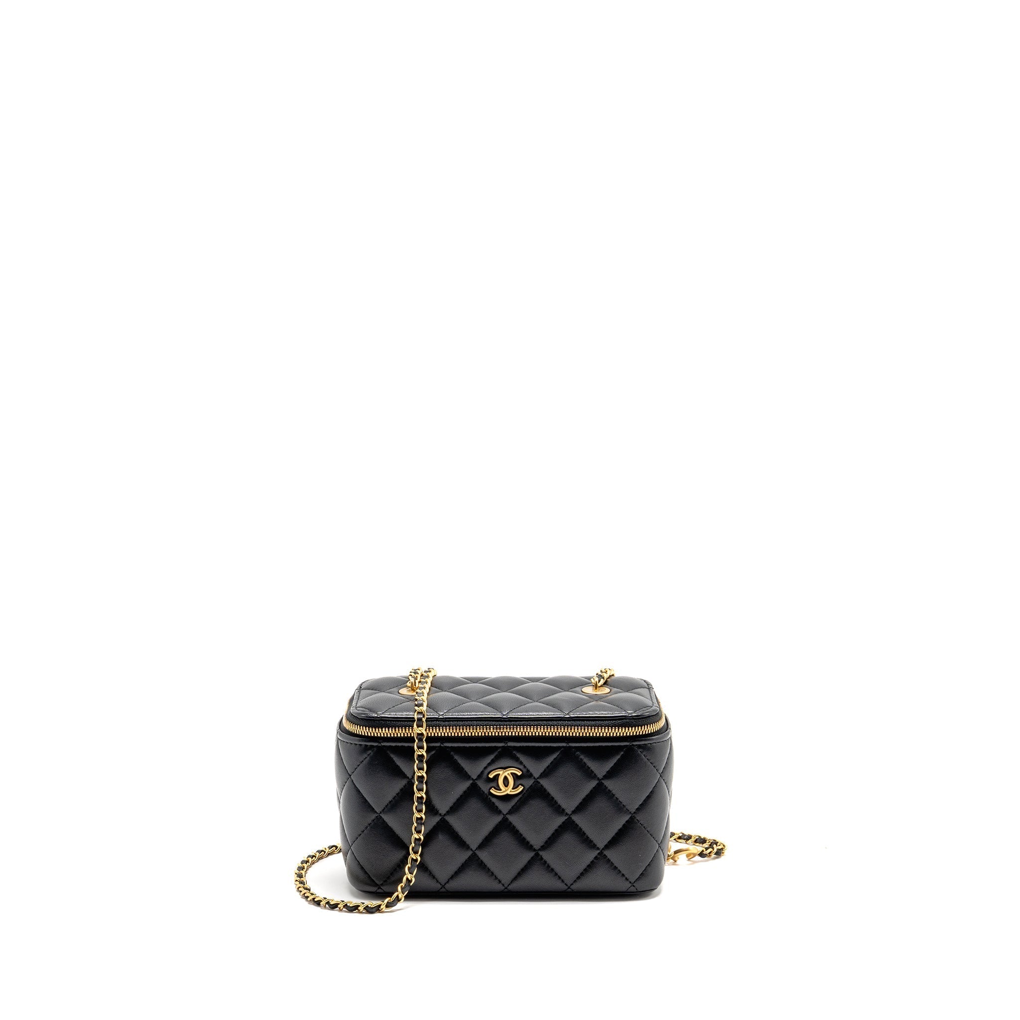Chanel Long vanity with coco charm chain lambskin black GHW (microchip)