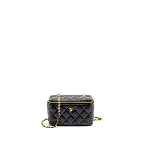 Chanel Long vanity with coco charm chain lambskin black GHW (microchip)