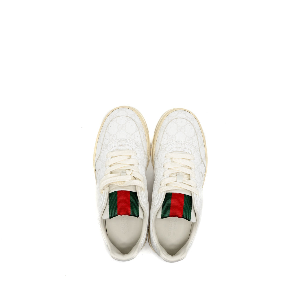 Gucci Size 37.5 Re-Web Trainer GG Supreme Canvas/Leather Beige/White