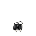 Chanel Size 38 Heels with Pearl Satin Black
