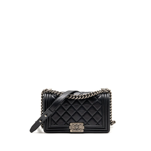 CHANEL Medium Boy Bag Calfskin Black Ruthenium Hardware