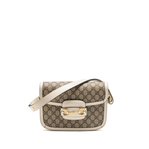 GUCCI Horsebit 1955 Shoulder Bag GG Supreme Canvas/Leather Beige/White GHW