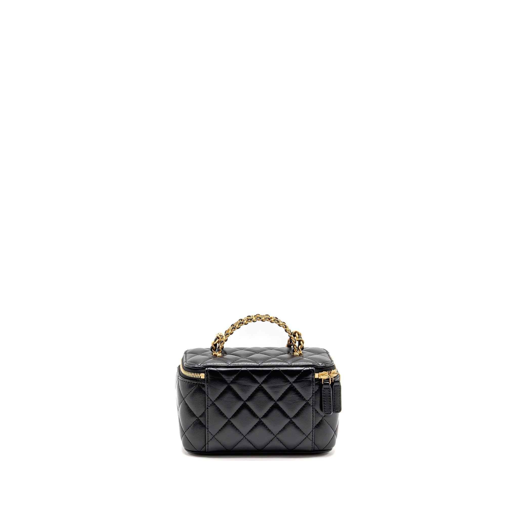 Chanel letter twist top handle long vanity with chain lambskin black GHW (microchip)