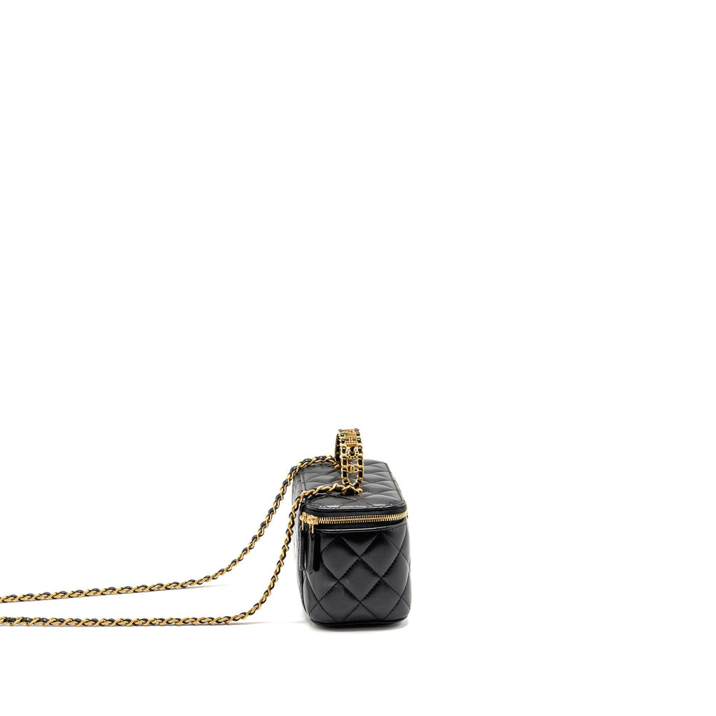 Chanel letter twist top handle long vanity with chain lambskin black GHW (microchip)