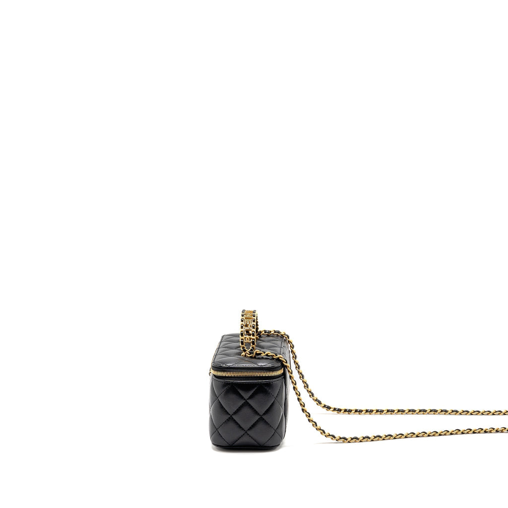 Chanel letter twist top handle long vanity with chain lambskin black GHW (microchip)