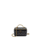 Chanel letter twist top handle long vanity with chain lambskin black GHW (microchip)