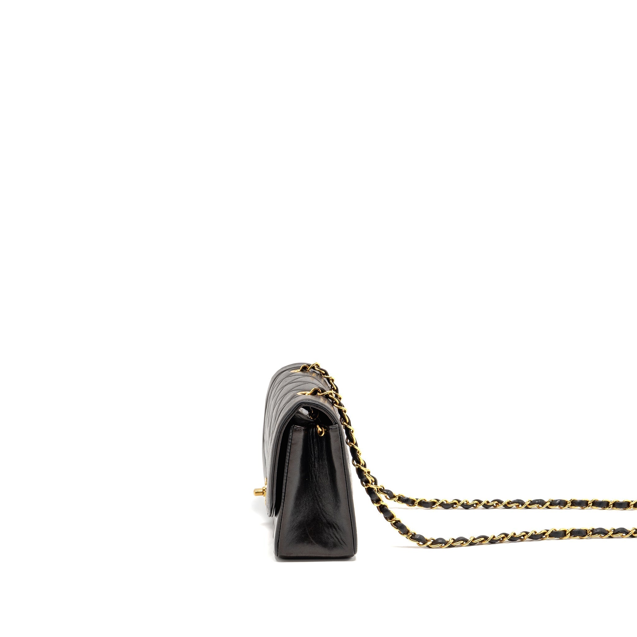 Chanel Vintage Small Diana Quilted Flap Bag Lambskin Black GHW