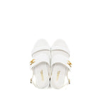 Chanel Size 37 23P CC Logo Sandals Patent Goatskin White GHW