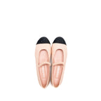 Chanel Size 36 24C Mary Janes Ballet Flats Lambskin Light Pink/Black and Logo Leg Warmers Cotton Light Pink (Sell in a set)