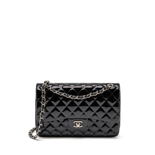 CHANEL Jumbo Classic Double Flap Bag Patent Black SHW