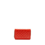 Chanel Boy Wallet On Chain Lambskin Red Ruthenium Silver Hardware