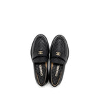 Chanel Size 37.5 CC Quilted Loafers Leather Black LGHW