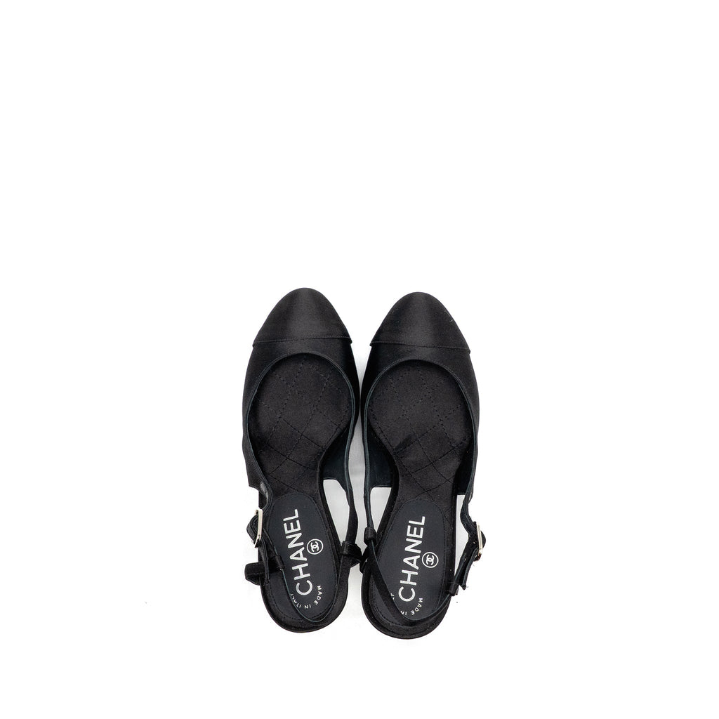 Chanel Size 38 Heels with Pearl Satin Black
