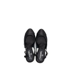 Chanel Size 38 Heels with Pearl Satin Black