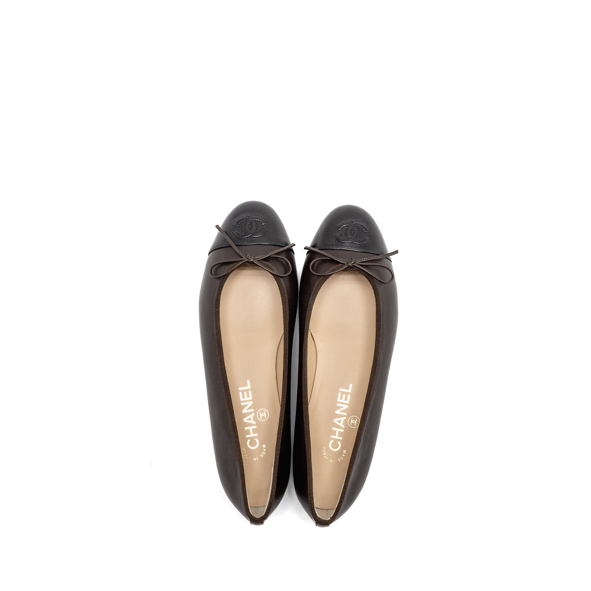 Chanel Size 38 Ballet Flats Lambskin Brown/Black