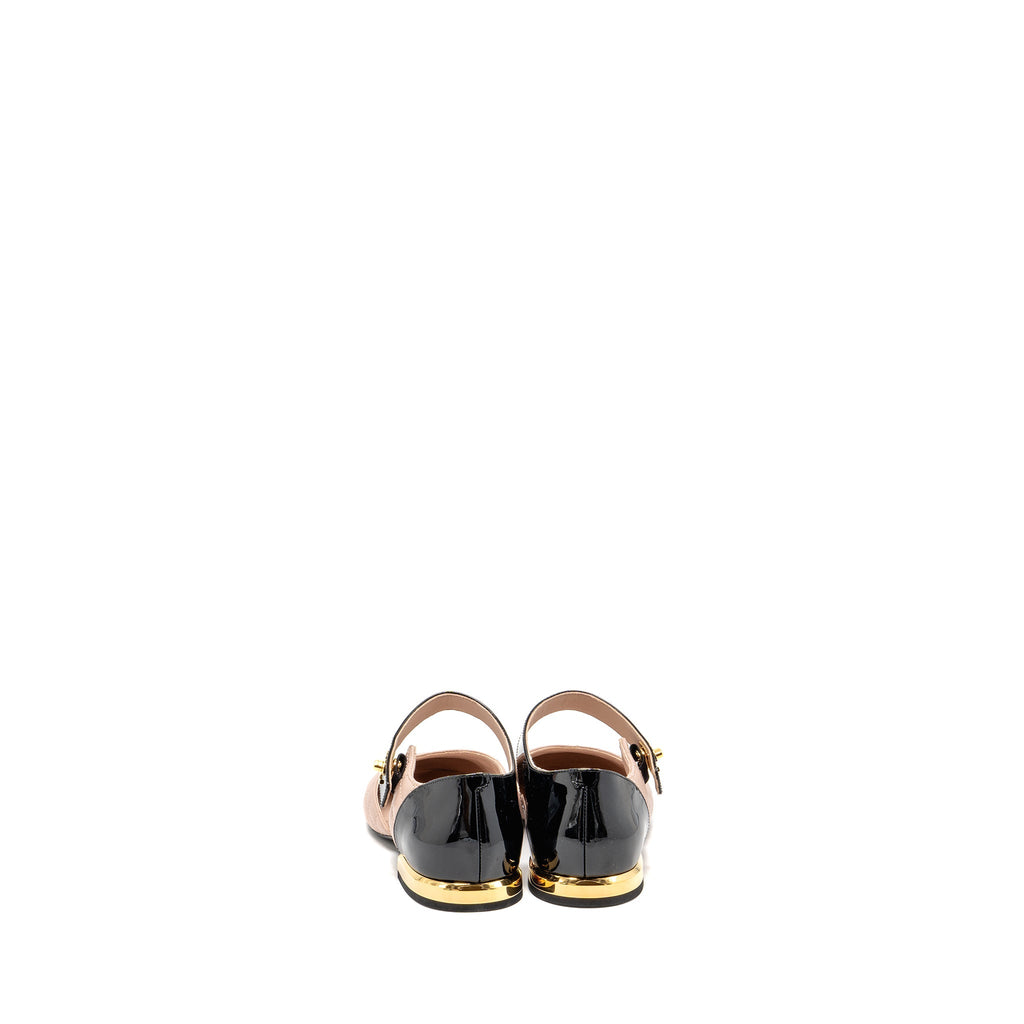 Chanel Size 37.5 Mary Janes Ballet Flats Leather/Patent Black/Light Pink GHW