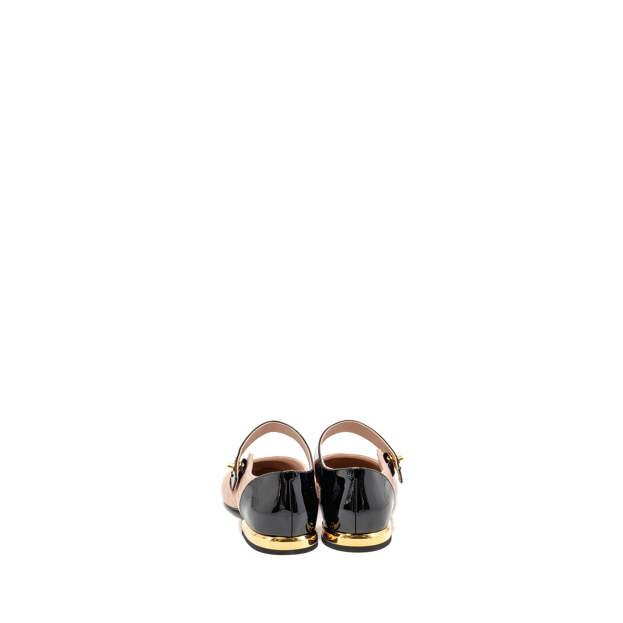 Chanel Size 37.5 Mary Janes Ballet Flats Leather/Patent Black/Light Pink GHW