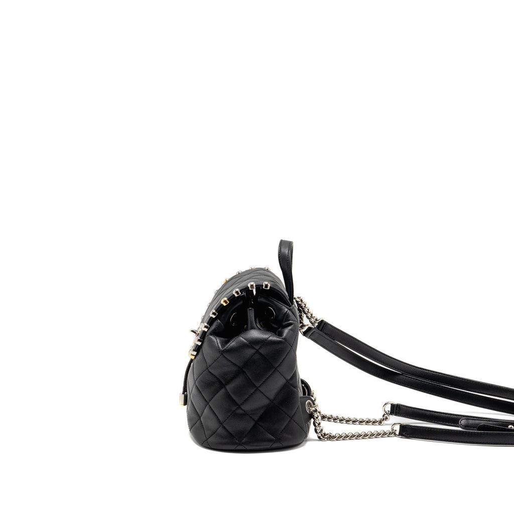 Chanel Quilted Metallic Bubble Backpack Lambskin Black Multicolour Hardware