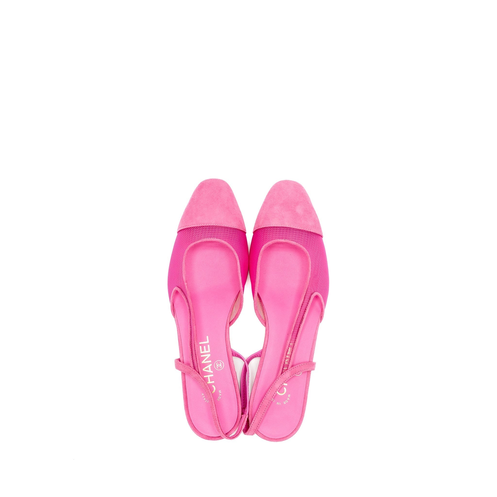 Chanel Size 37.5 Slingback Flats Suede/Mesh Pink
