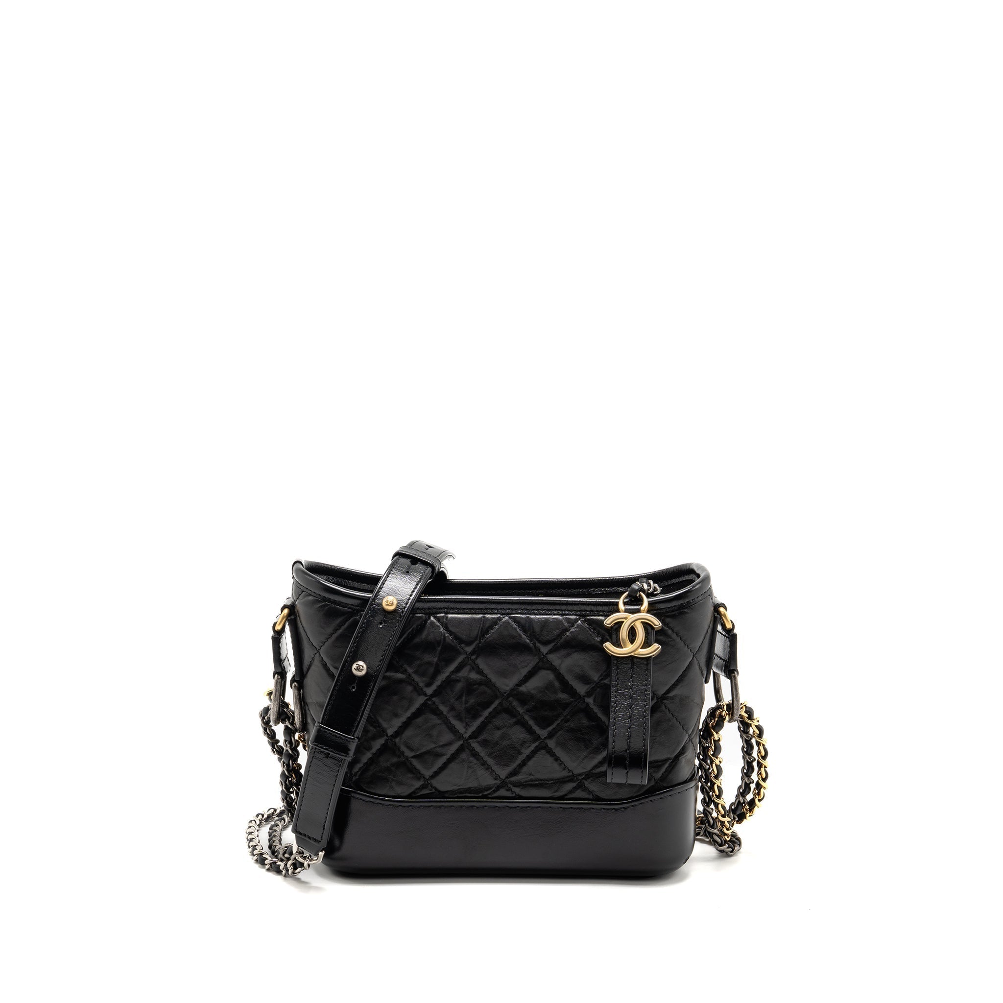 Chanel Small Gabrielle Hobo Bag Aged Calfskin Black Multicoloured Hardware