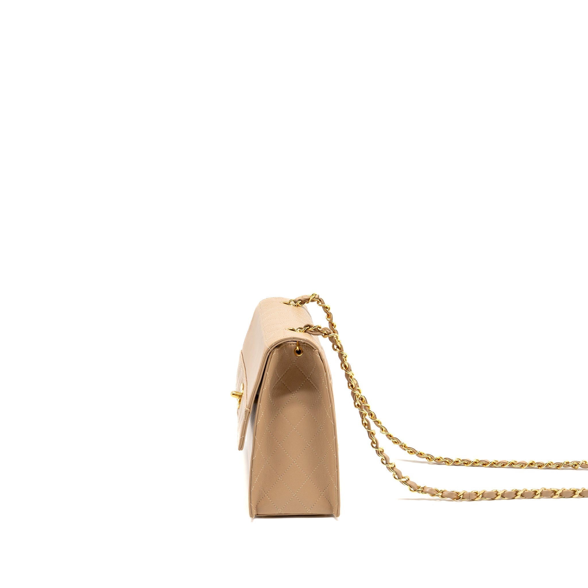 Chanel Vintage Trapezoid Shoulder Bag Quilted Lambskin Beige GHW