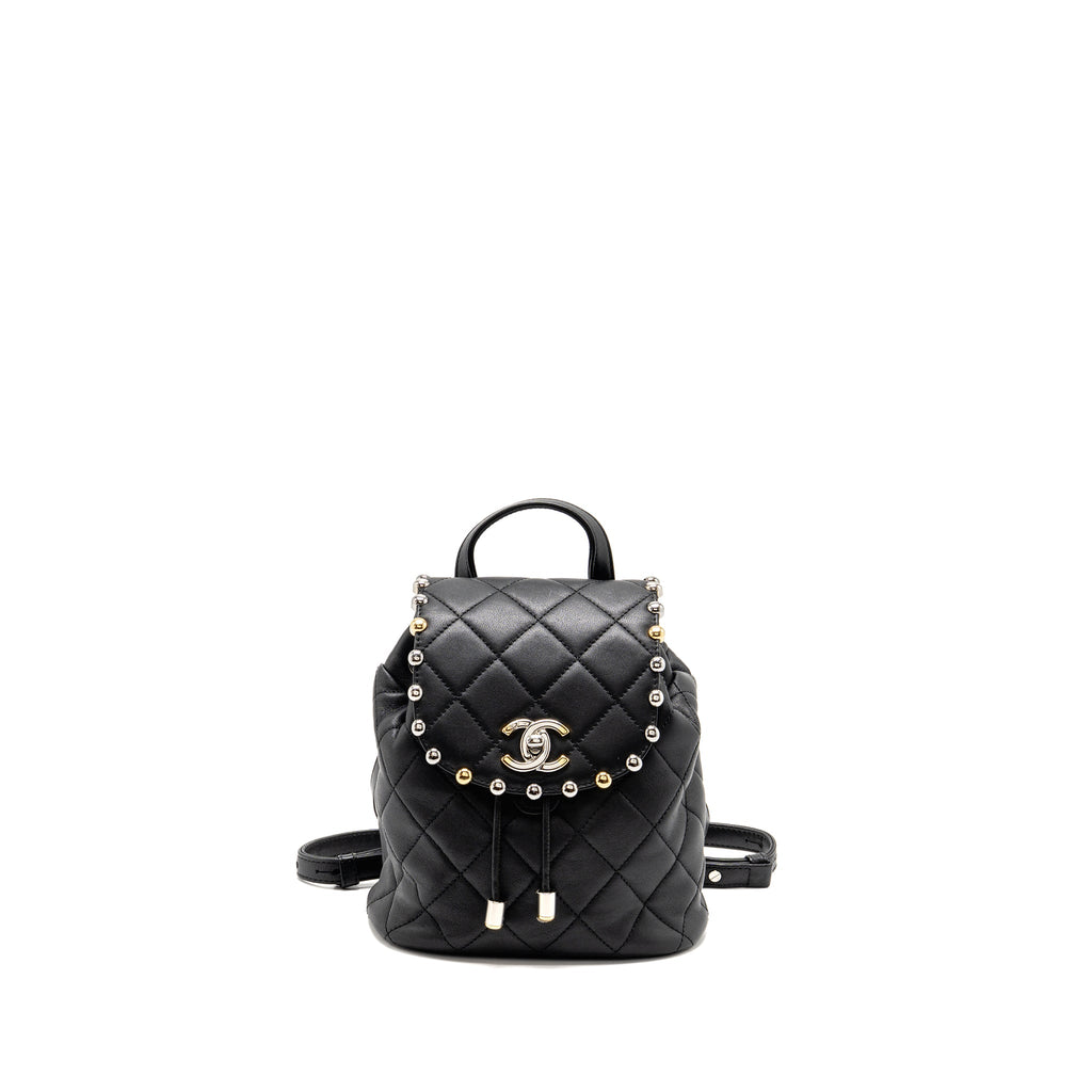 Chanel Quilted Metallic Bubble Backpack Lambskin Black Multicolour Hardware