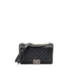 Chanel Medium Boy Bag Chevron Caviar Black Ruthenium Silver Hardware