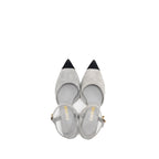 Chanel Size 37 Slingbacks shoes suede kidskin/grosgrain Black/light grey GHW