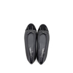 Chanel Size 37.5 Ballet Flats Lambskin/Patent Grey/Black