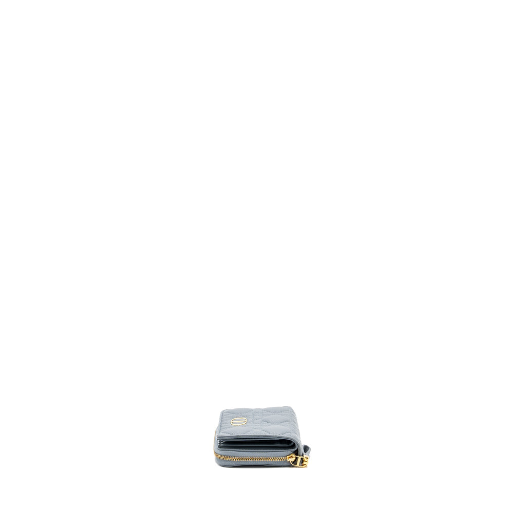 Dior Caro Scarlet Zipped Wallet Cannage Calfskin Cloud Blue GHW