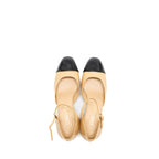Chanel Size 36 25C Mary Janes Shiny Lambskin Beige/Black LGHW